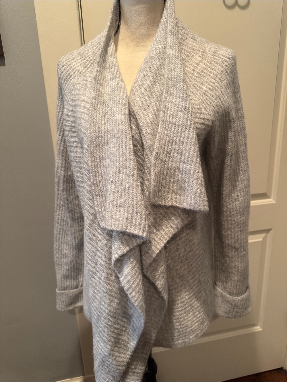 Nine West Light Gray Draped Open-Front Cardigan